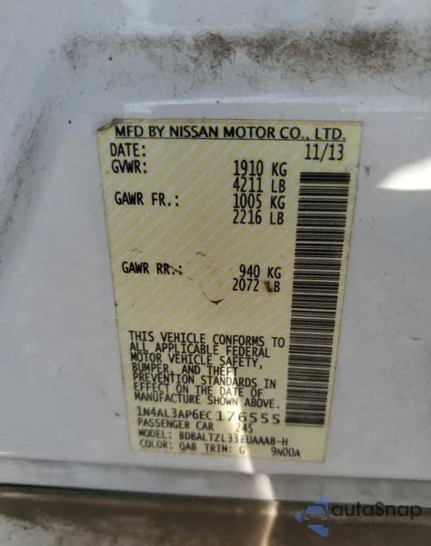 2014 Nissan Altima 2.5 z USA, uszkodzony, nr VIN 1N4AL3AP6EC176555